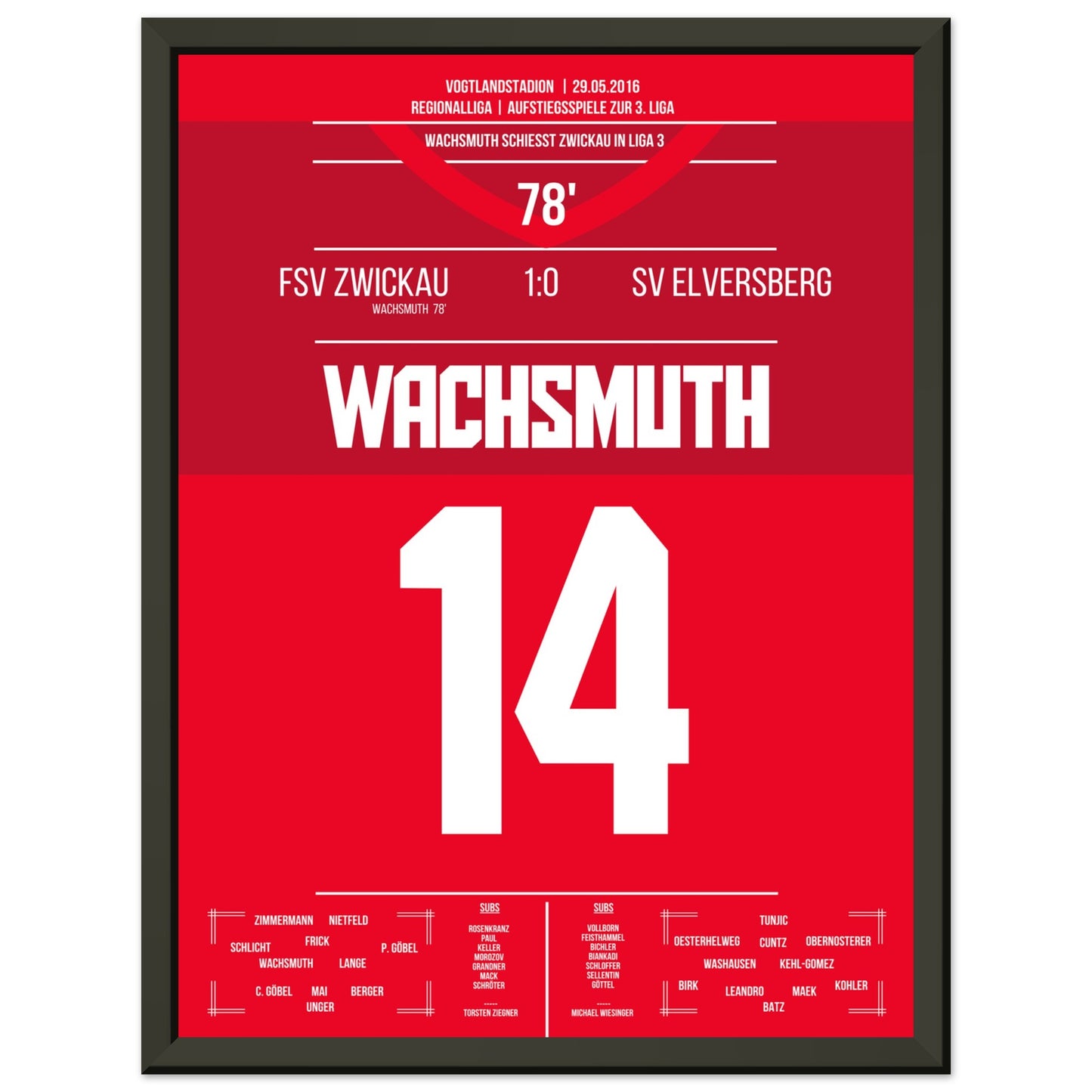 Wachsmuth schießt Zwickau zurück in die 3. Liga 30x40-cm-12x16-Schwarzer-Aluminiumrahmen