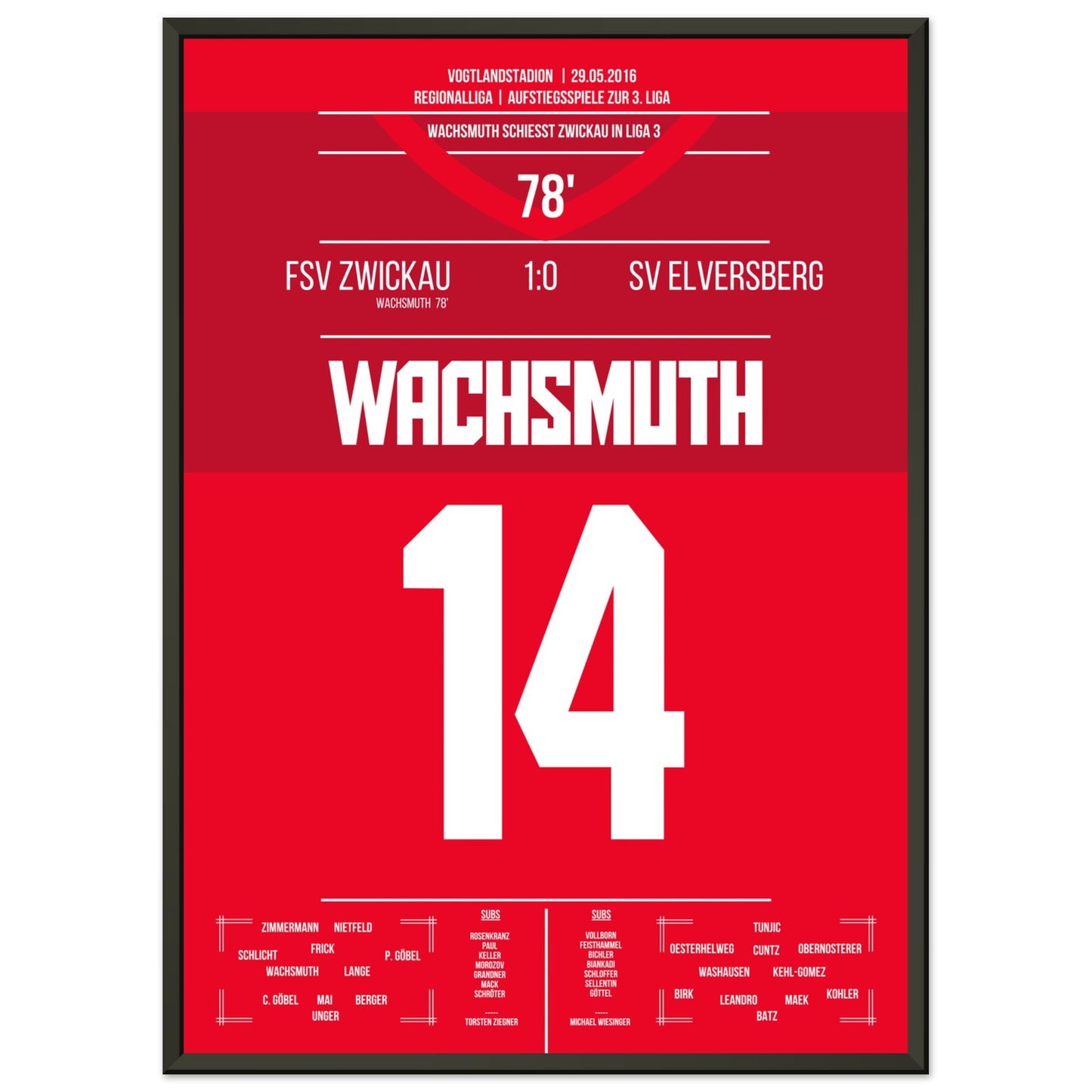 Wachsmuth schießt Zwickau zurück in die 3. Liga 50x70-cm-20x28-Schwarzer-Aluminiumrahmen