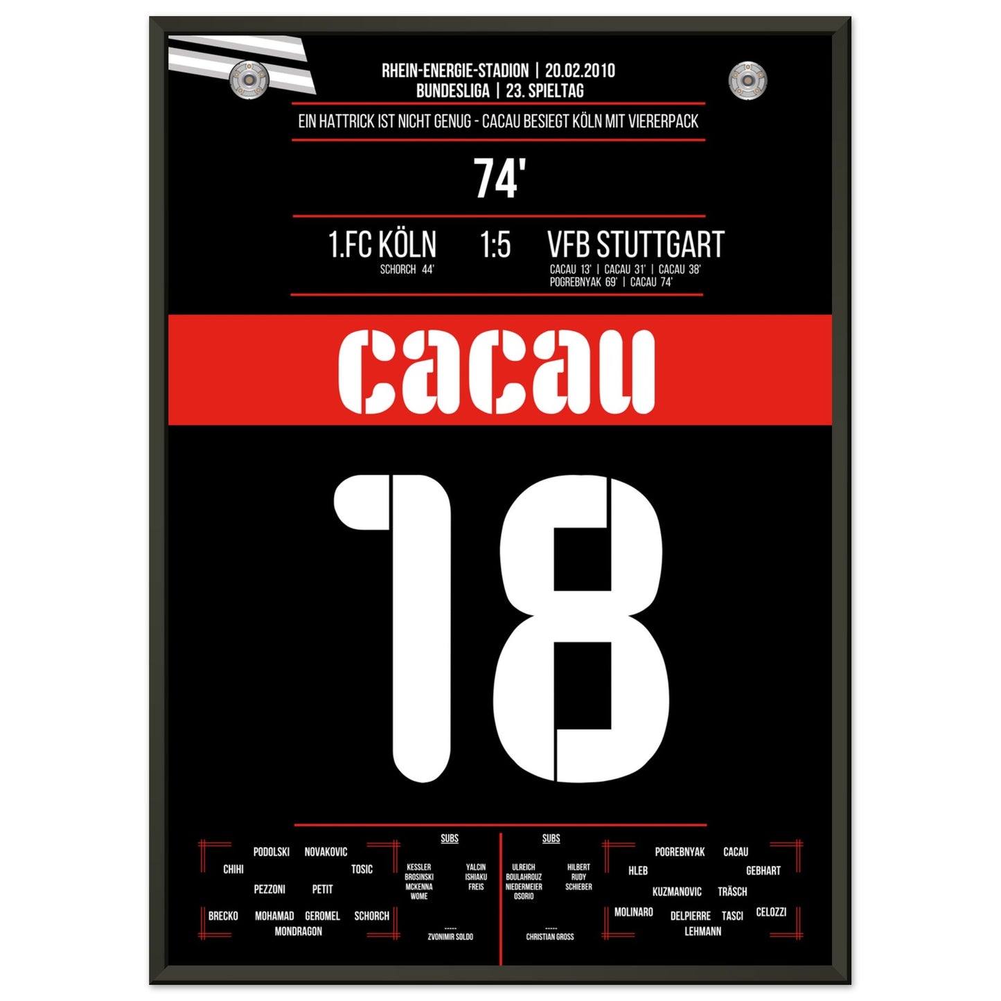 Cacau's Viererpack beim Auswärtsspiel in Köln 2010 50x70-cm-20x28-Schwarzer-Aluminiumrahmen