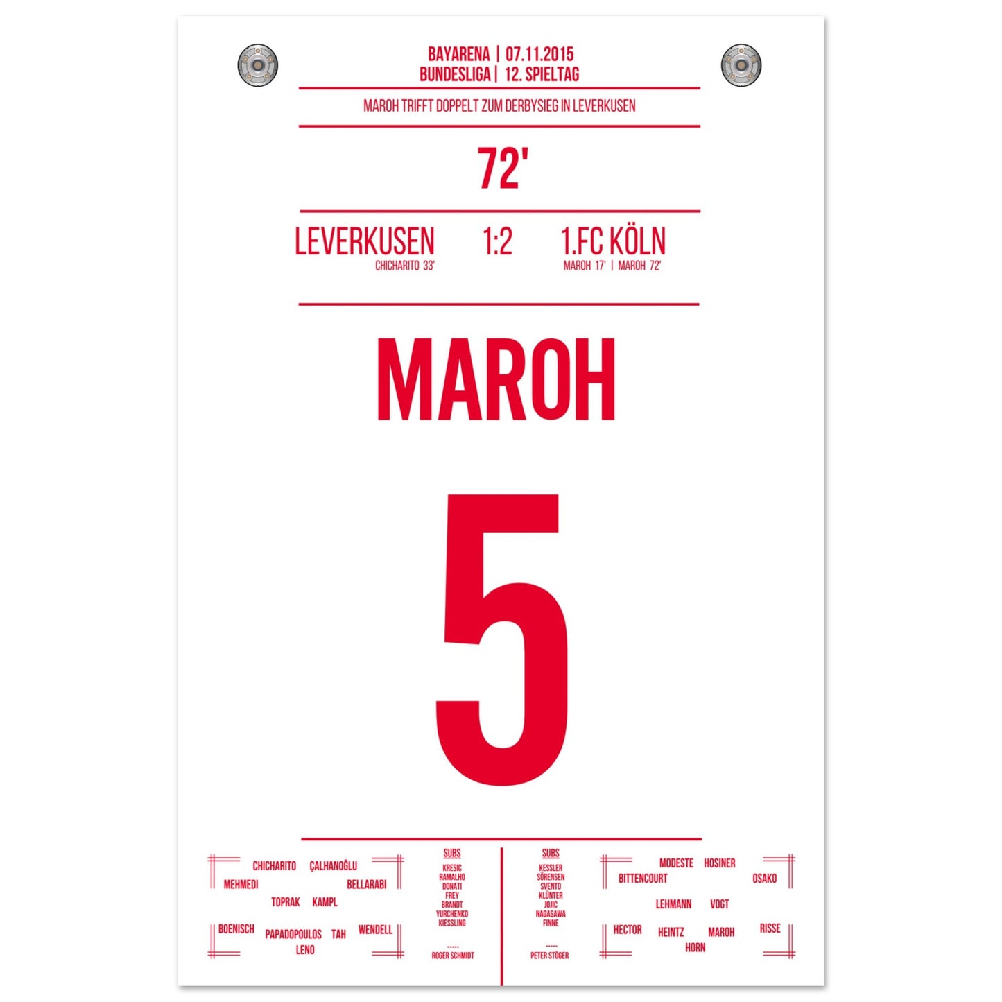Maroh's Doppelpack beim Derbysieg in Leverkusen 60x90-cm-24x36-Ohne-Rahmen