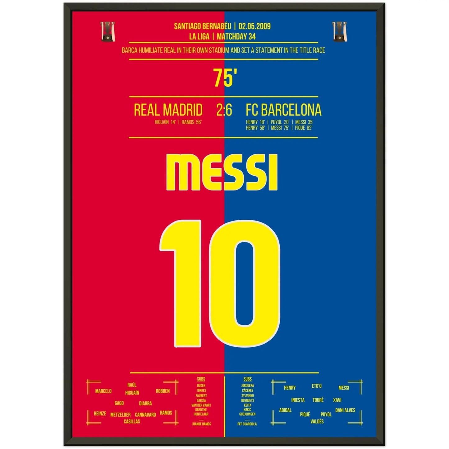 Barcelona's Machtdemonstration im Bernabéu in 2009 | Messi's Doppelpack 50x70-cm-20x28-Premium-Semi-Glossy-Paper-Metal-Fra