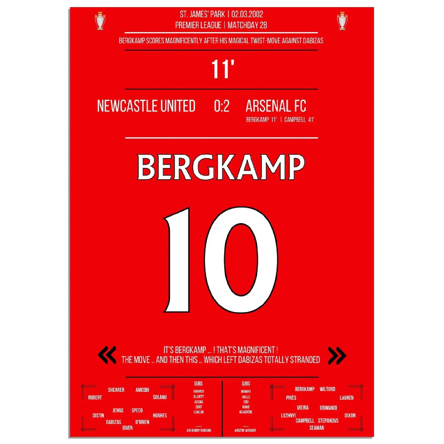 Bergkamps magisches Tor im Spiel Arsenal - Newcastle Premier League 2002