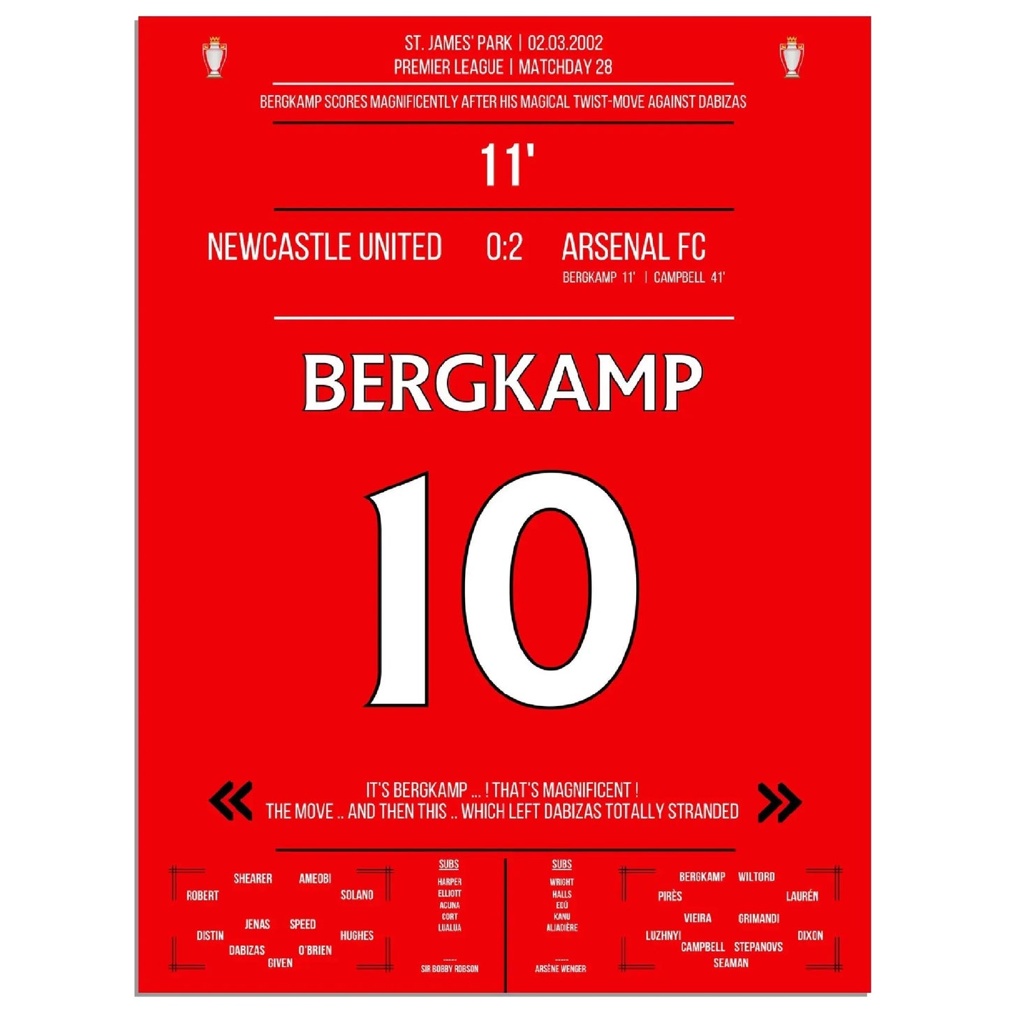 Bergkamps magisches Tor im Spiel Arsenal - Newcastle Premier League 2002