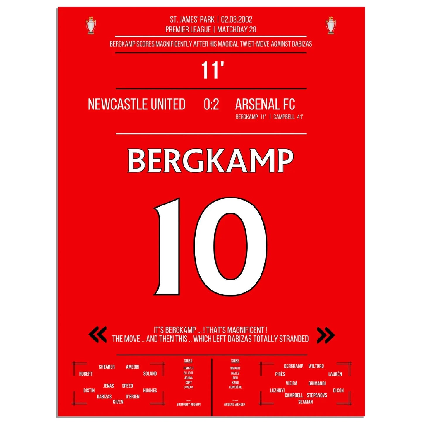 Bergkamps magisches Tor im Spiel Arsenal - Newcastle Premier League 2002