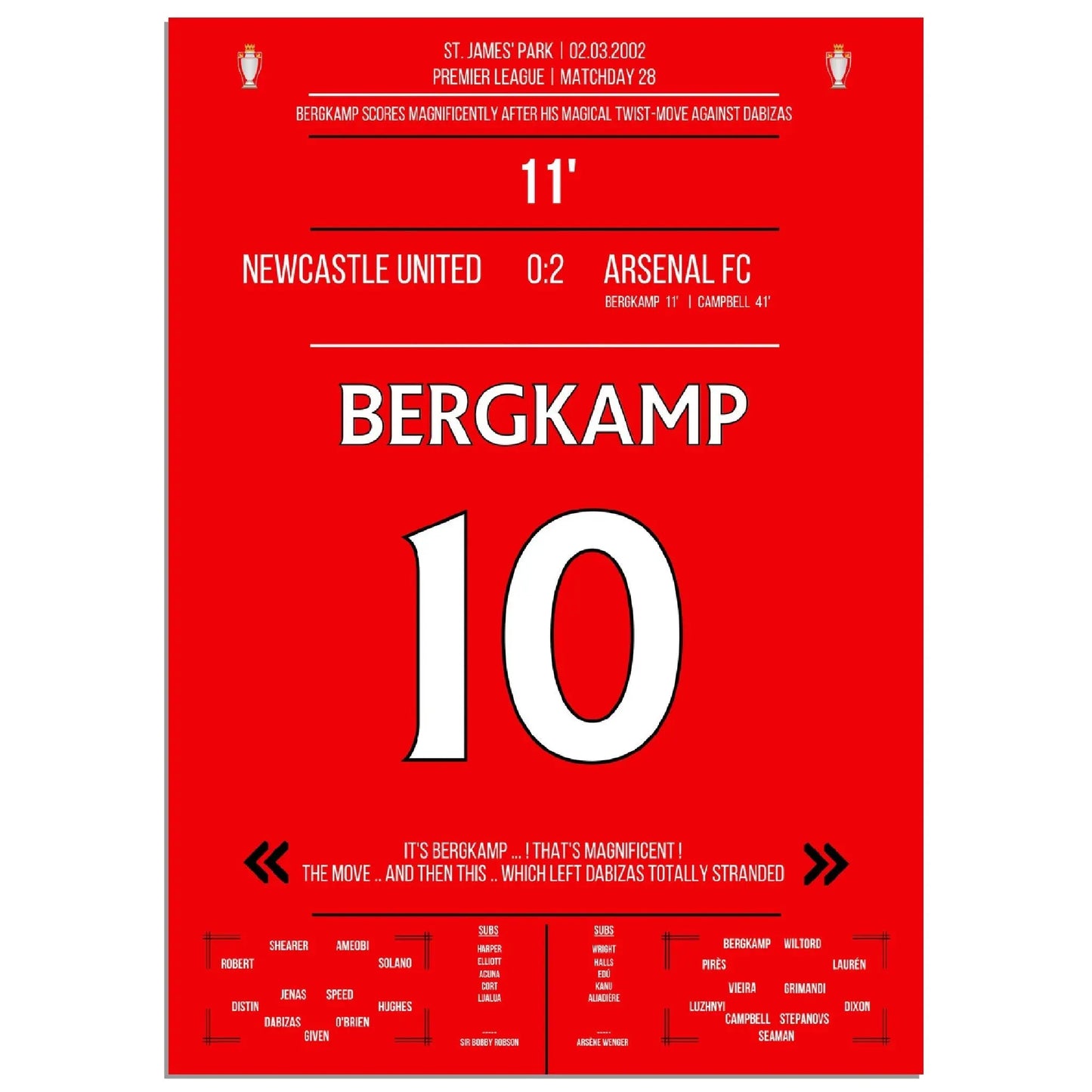 Bergkamps magisches Tor im Spiel Arsenal - Newcastle Premier League 2002