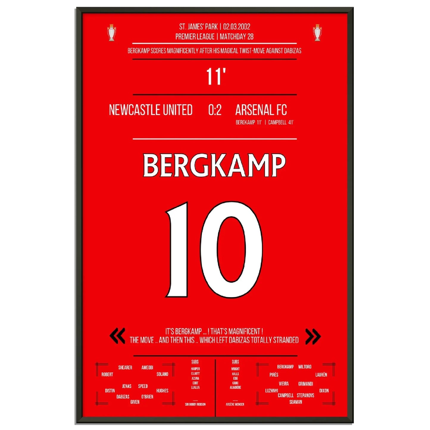 Bergkamps magisches Tor im Spiel Arsenal - Newcastle Premier League 2002