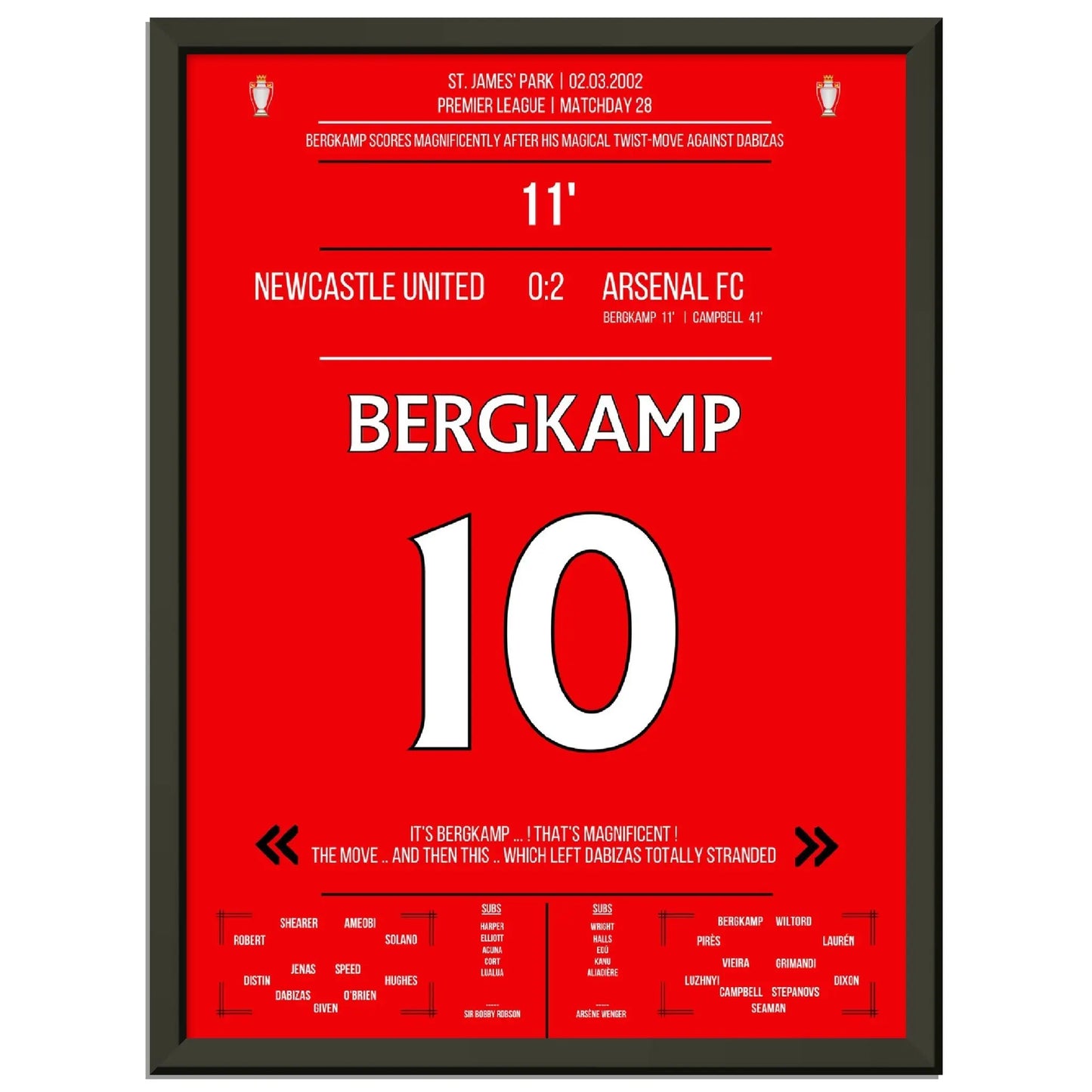 Bergkamps magisches Tor im Spiel Arsenal - Newcastle Premier League 2002