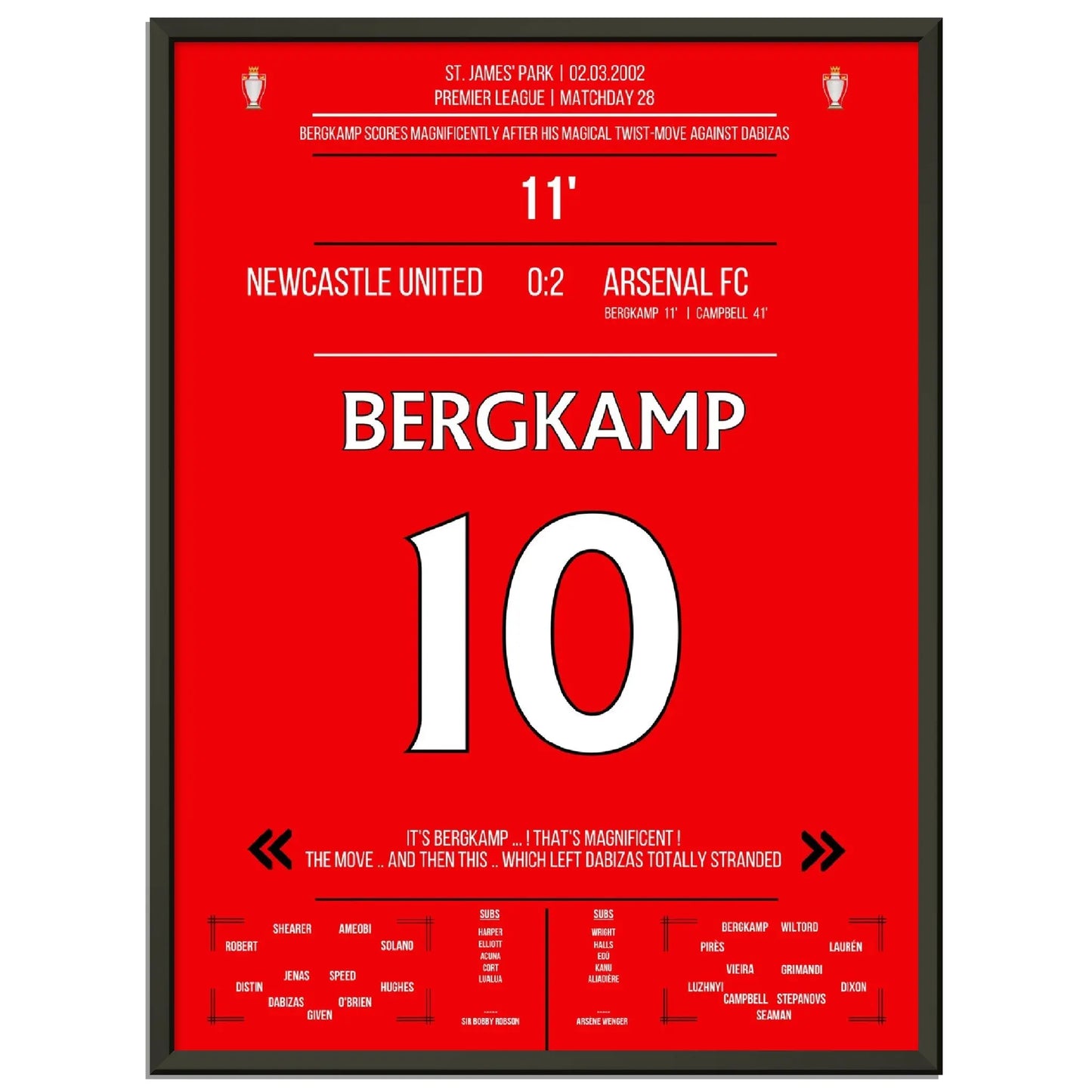 Bergkamps magisches Tor im Spiel Arsenal - Newcastle Premier League 2002