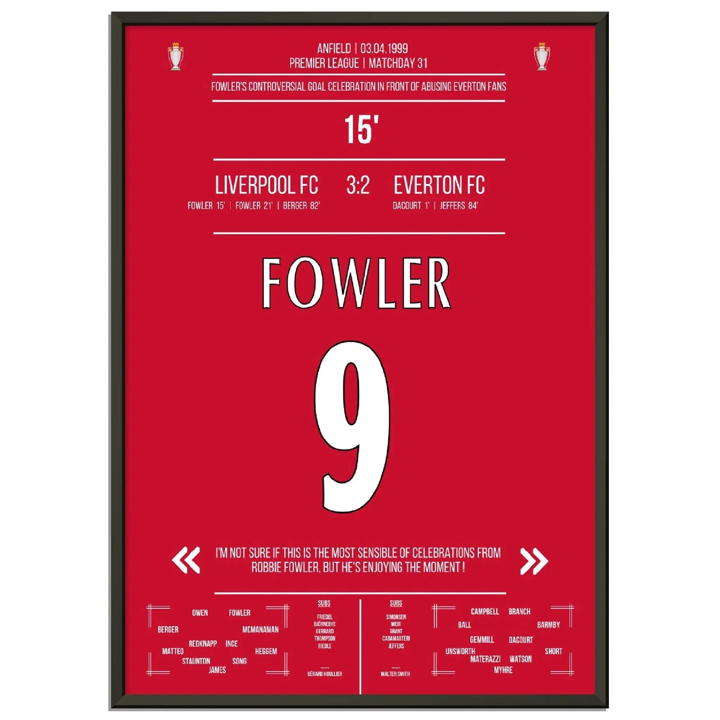 Fowlers außergewöhnlicher Torjubel Liverpool - Everton 1999 Premier League Merseyside Derby