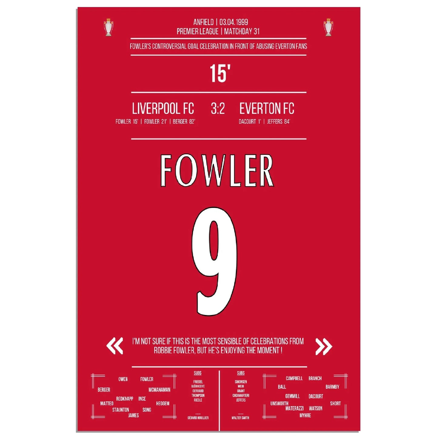 Fowlers außergewöhnlicher Torjubel Liverpool - Everton 1999 Premier League Merseyside Derby