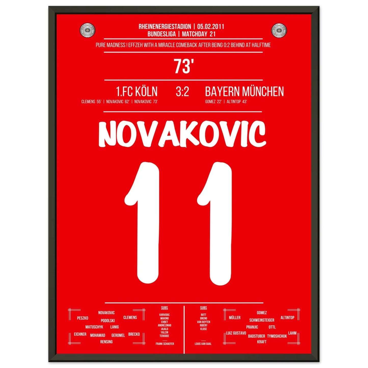 Köln dreht einen 0:2 Halbzeit-Rückstand gegen die Bayern in 2011 45x60-cm-18x24-Schwarzer-Aluminiumrahmen