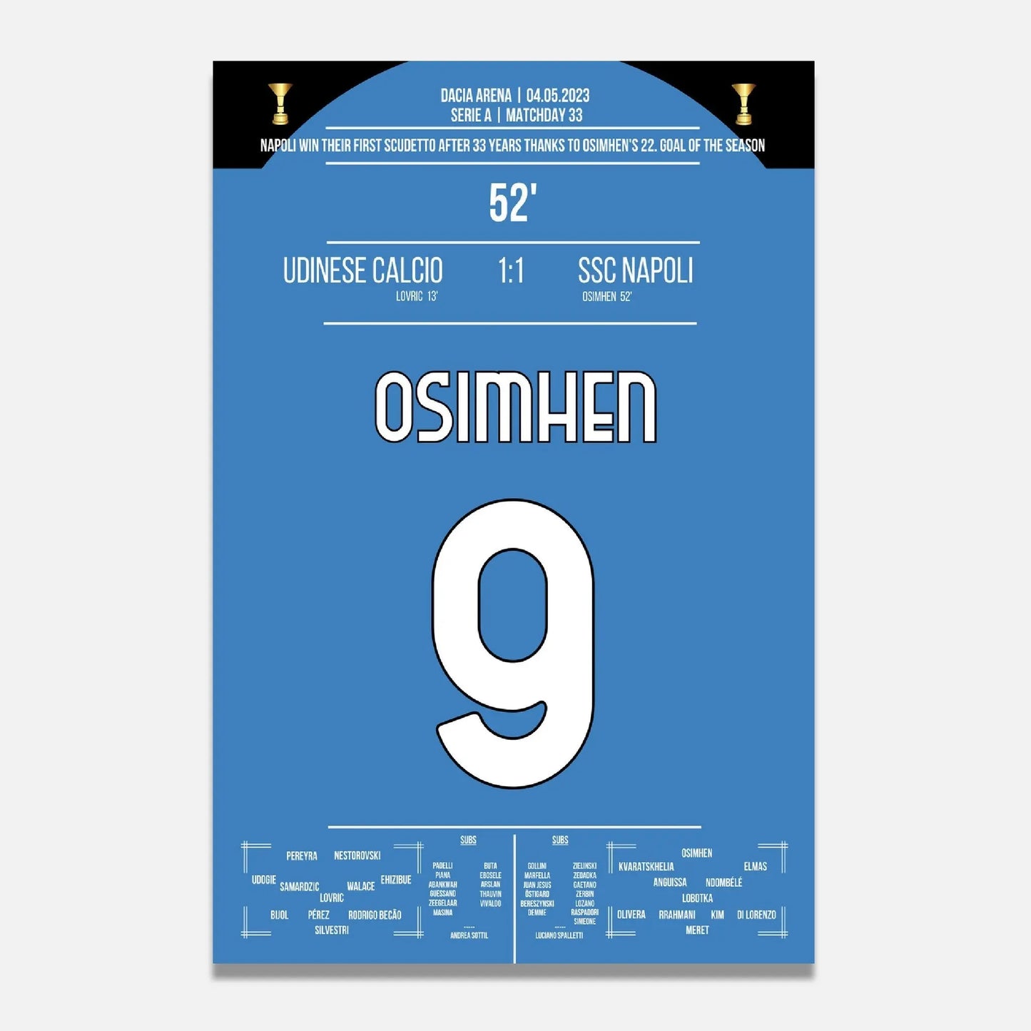 Neapel's 3. Scudetto nach 33 Jahren gegen Udinese