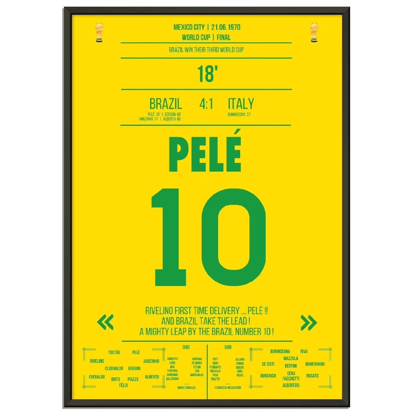 Pelé gewinnt seinen dritten WM-Titel 1970 gegen Italien