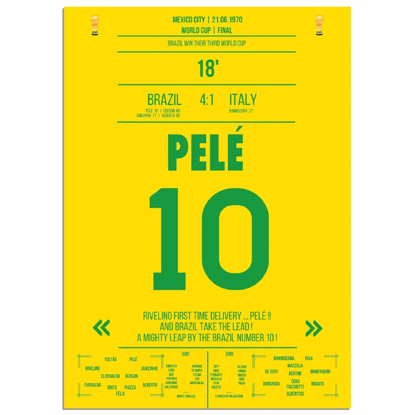 Pelé gewinnt seinen dritten WM-Titel 1970 gegen Italien