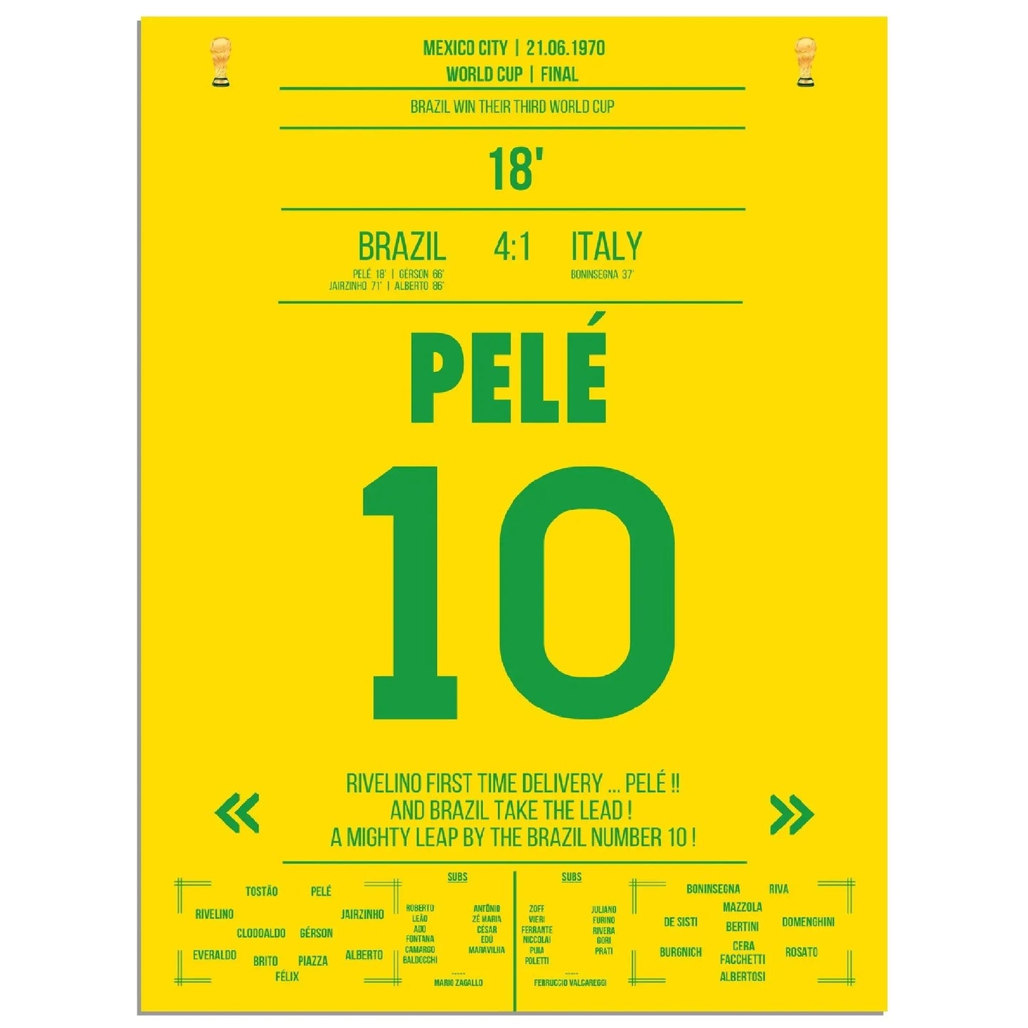 Pelé gewinnt seinen dritten WM-Titel 1970 gegen Italien