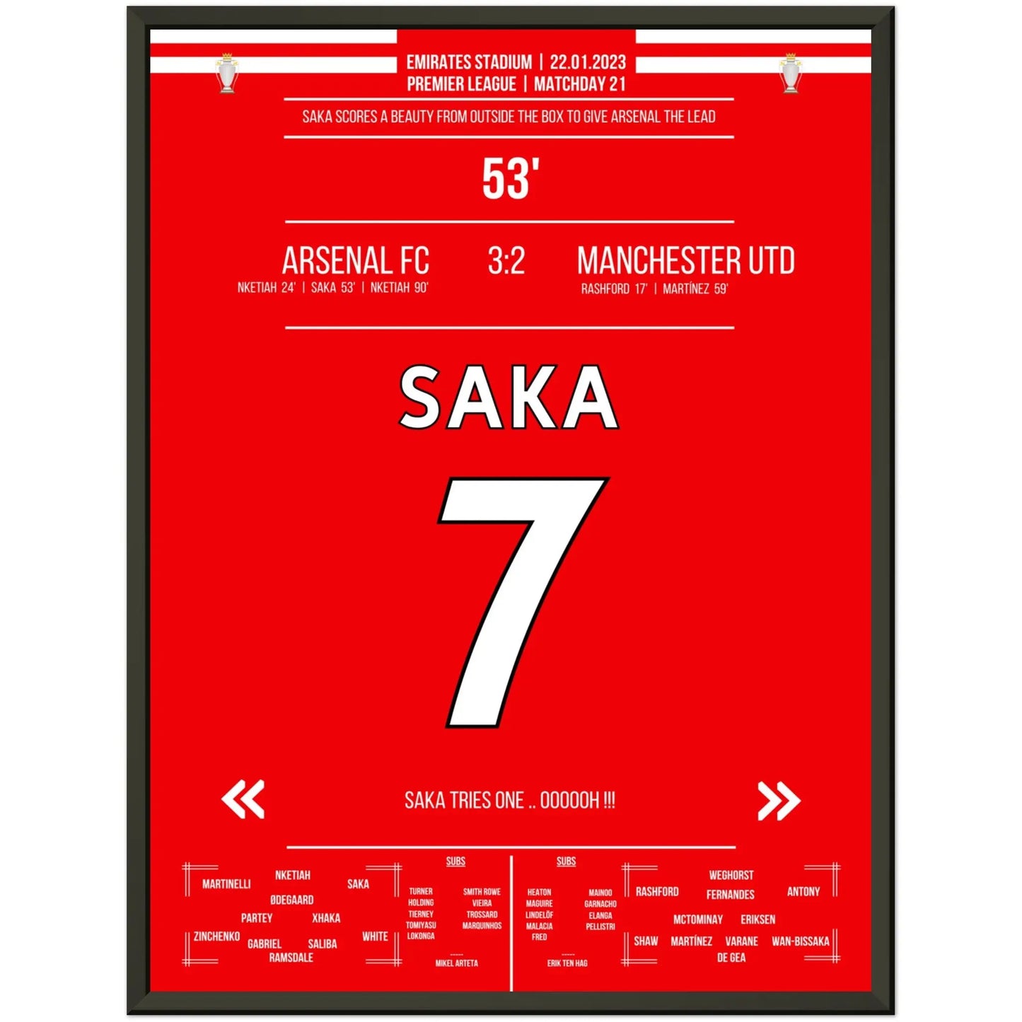 Saka's Traumtor aus der Distanz gegen ManU