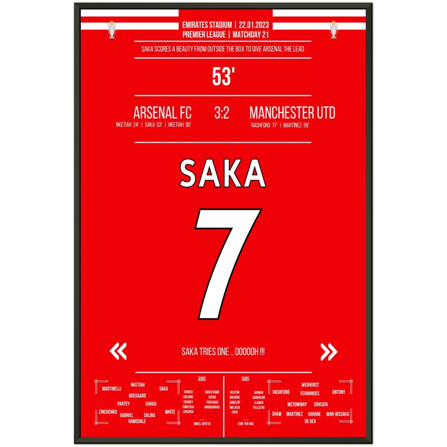 Saka's Traumtor aus der Distanz gegen ManU