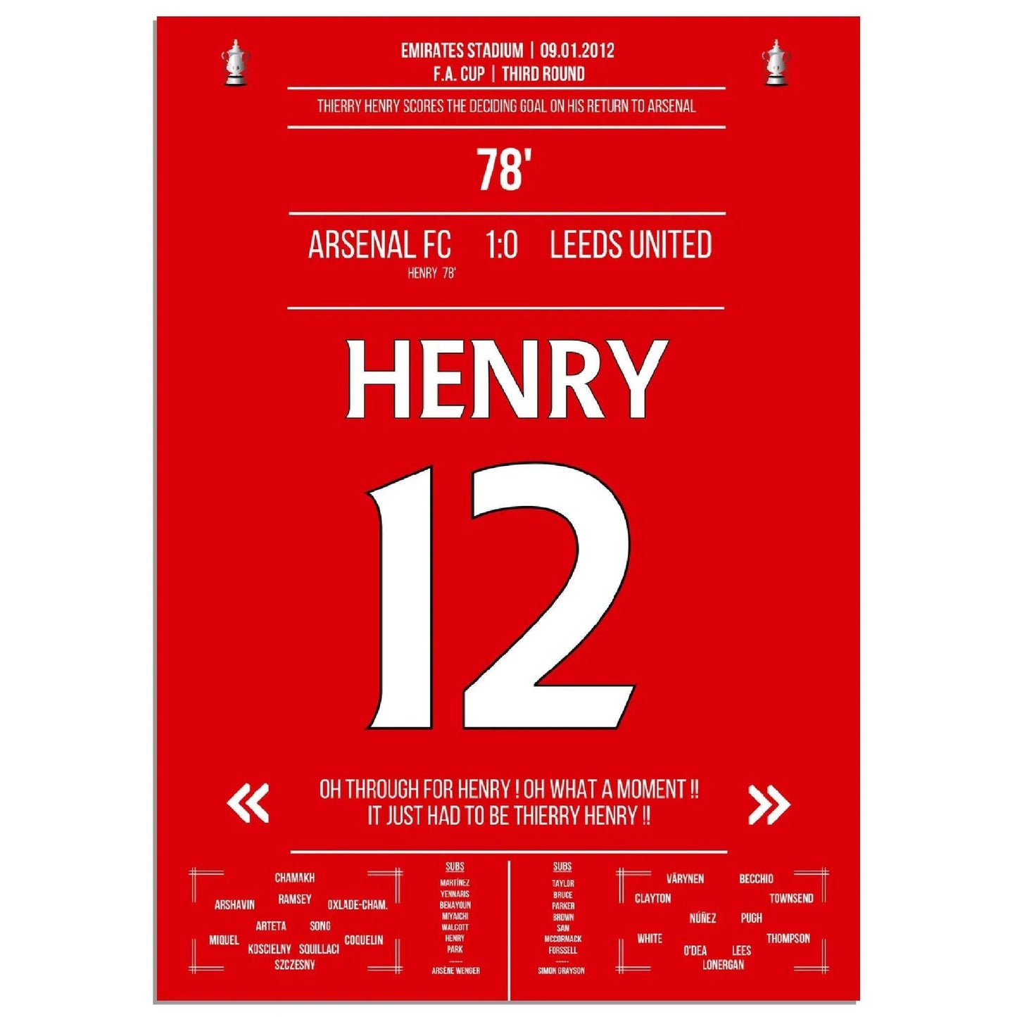 Thierry Henry Comeback 2012 Siegtreffer für Arsenal - Leeds FA Cup 3. Runde