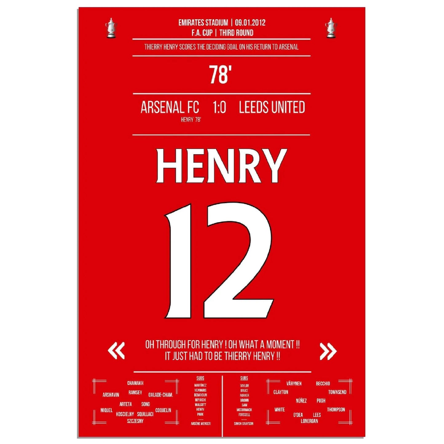 Thierry Henry Comeback 2012 Siegtreffer für Arsenal - Leeds FA Cup 3. Runde