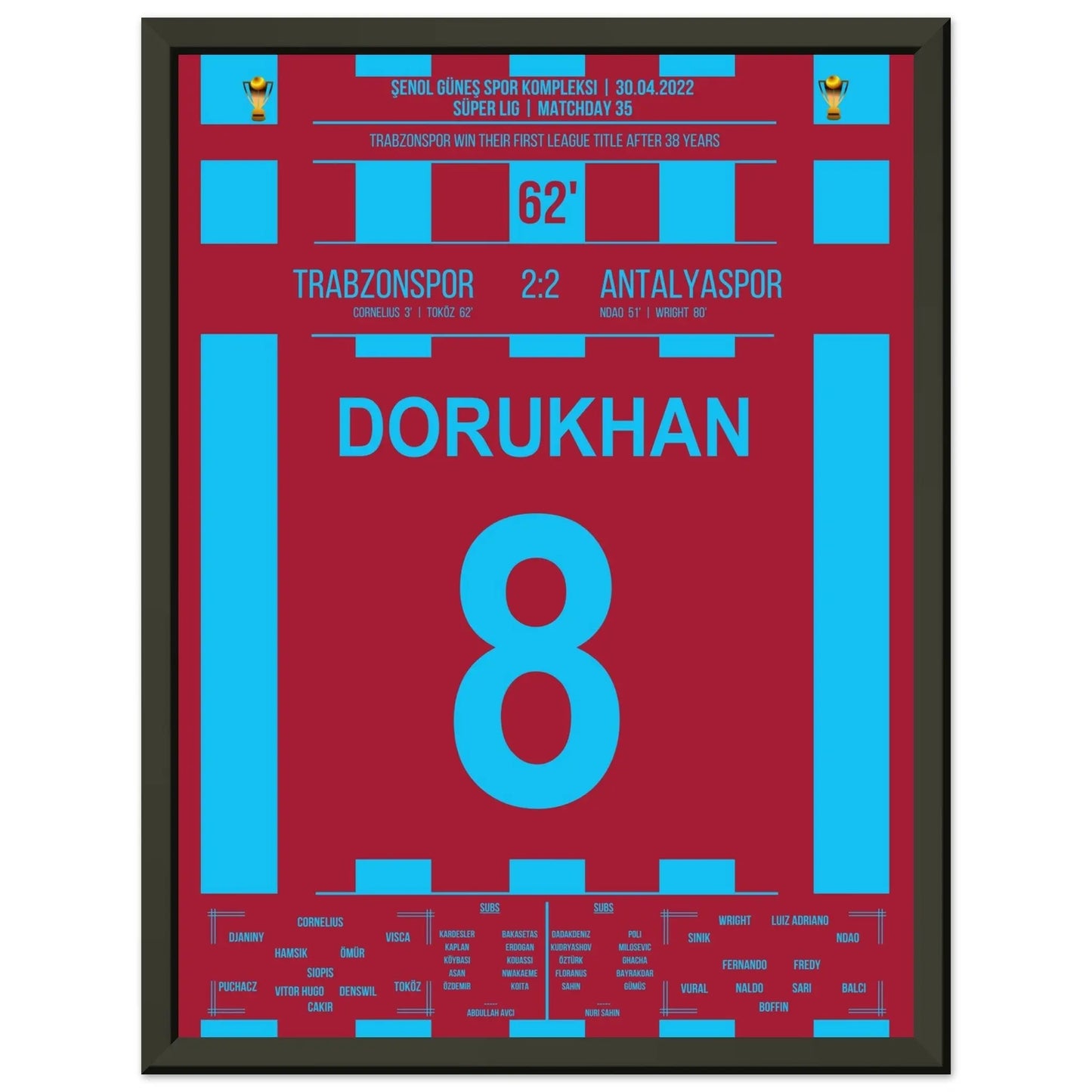 Trabzonspor gewinnt nach 38 Jahren wieder die Meisterschaft 30x40-cm-12x16-Schwarzer-Aluminiumrahmen