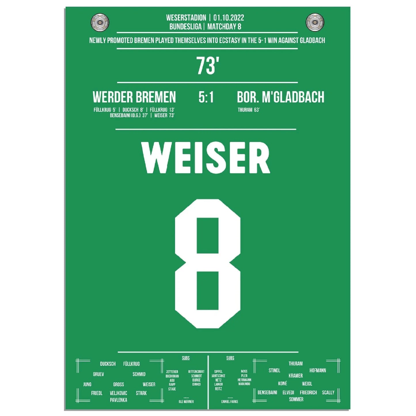 Weiser krönt Bremen's Gala-Sieg gegen Gladbach 2022