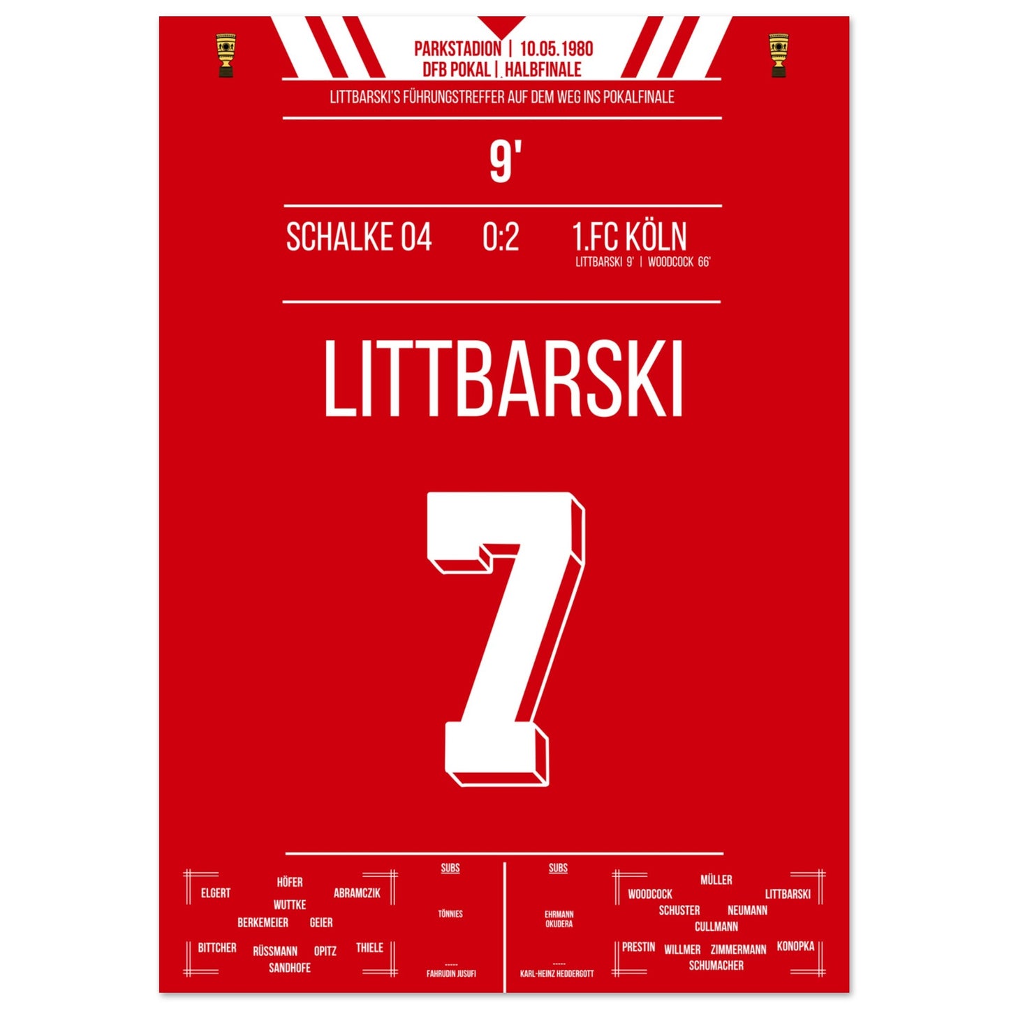 Littbarski's Führungstreffer im Pokalhalbfinale gegen Schalke 1980 A4-21x29.7-cm-8x12-Ohne-Rahmen