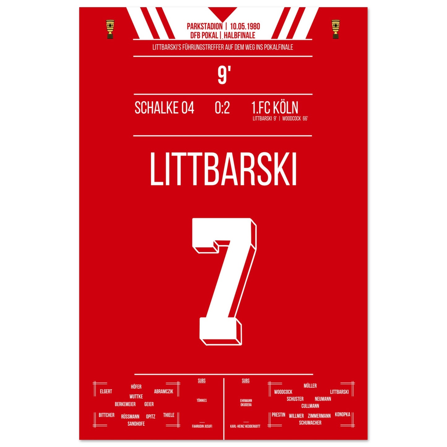 Littbarski's Führungstreffer im Pokalhalbfinale gegen Schalke 1980 60x90-cm-24x36-Ohne-Rahmen