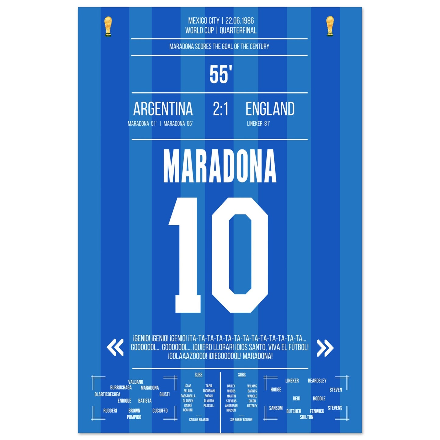 Maradona's Jahrhunderttor gegen England 1986 60x90-cm-24x36-Ohne-Rahmen