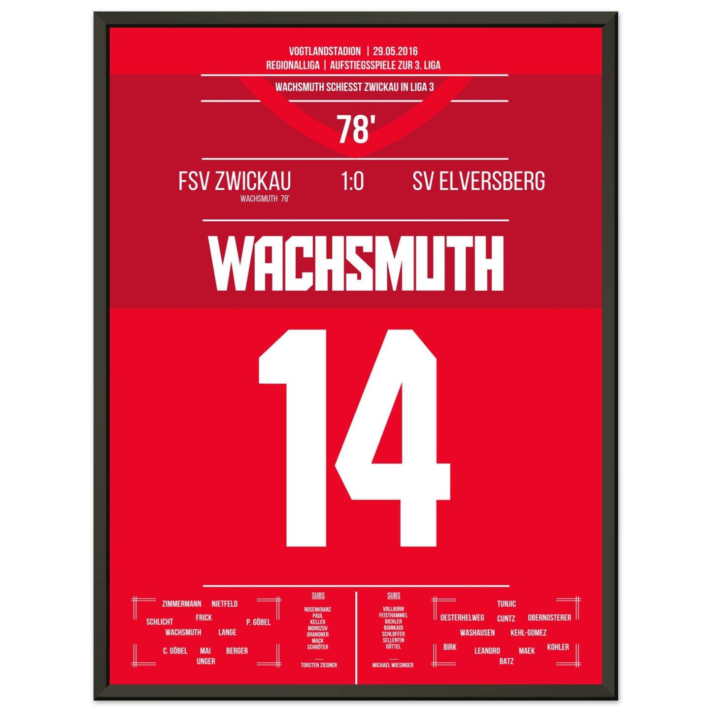 Wachsmuth schießt Zwickau zurück in die 3. Liga 45x60-cm-18x24-Schwarzer-Aluminiumrahmen