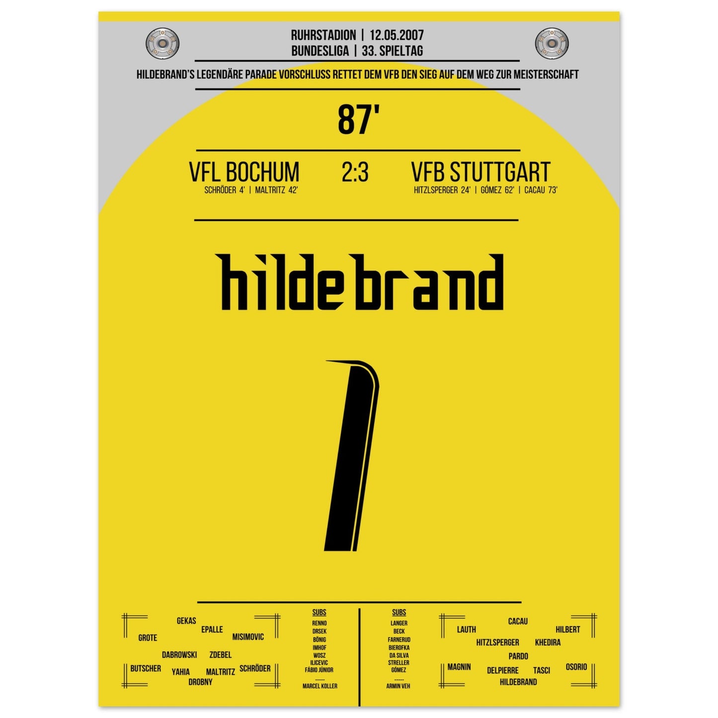 Hildebrand's legendäre Parade gegen Bochum in 2007 45x60-cm-18x24-Ohne-Rahmen