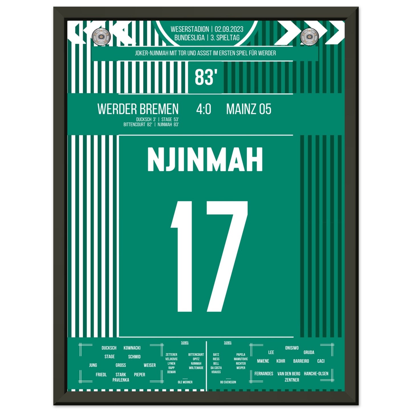 Joker-Njinmah mit erstem Bundesligator 30x40-cm-12x16-Schwarzer-Aluminiumrahmen