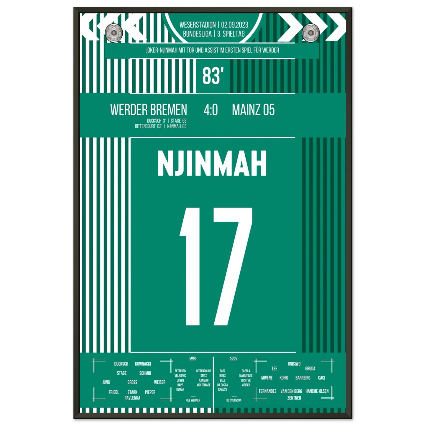 Joker-Njinmah mit erstem Bundesligator 60x90-cm-24x36-Schwarzer-Aluminiumrahmen