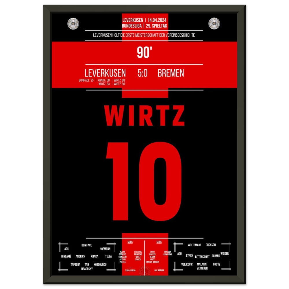 Leverkusen remporte le premier titre de champion de l'histoire du club.