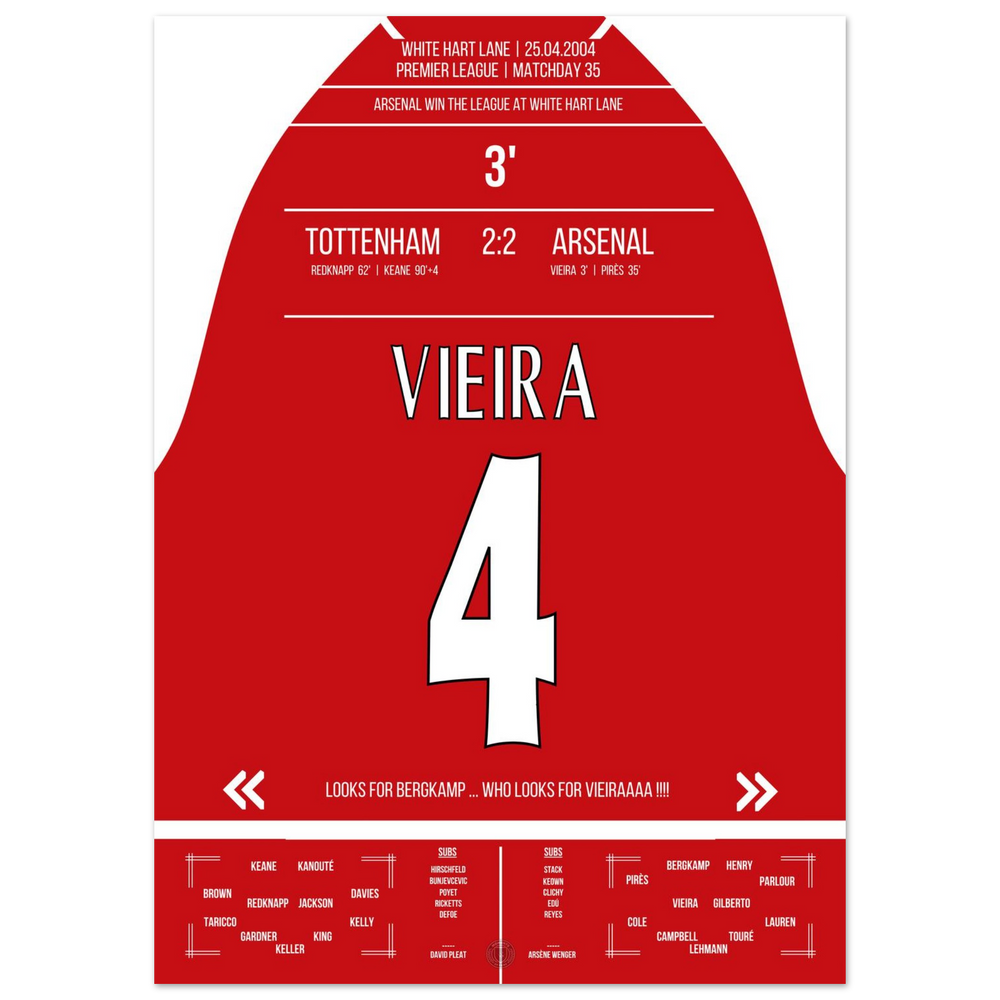 Il gol di Vieira nella vittoria del campionato al White Hart Lane nel 2004