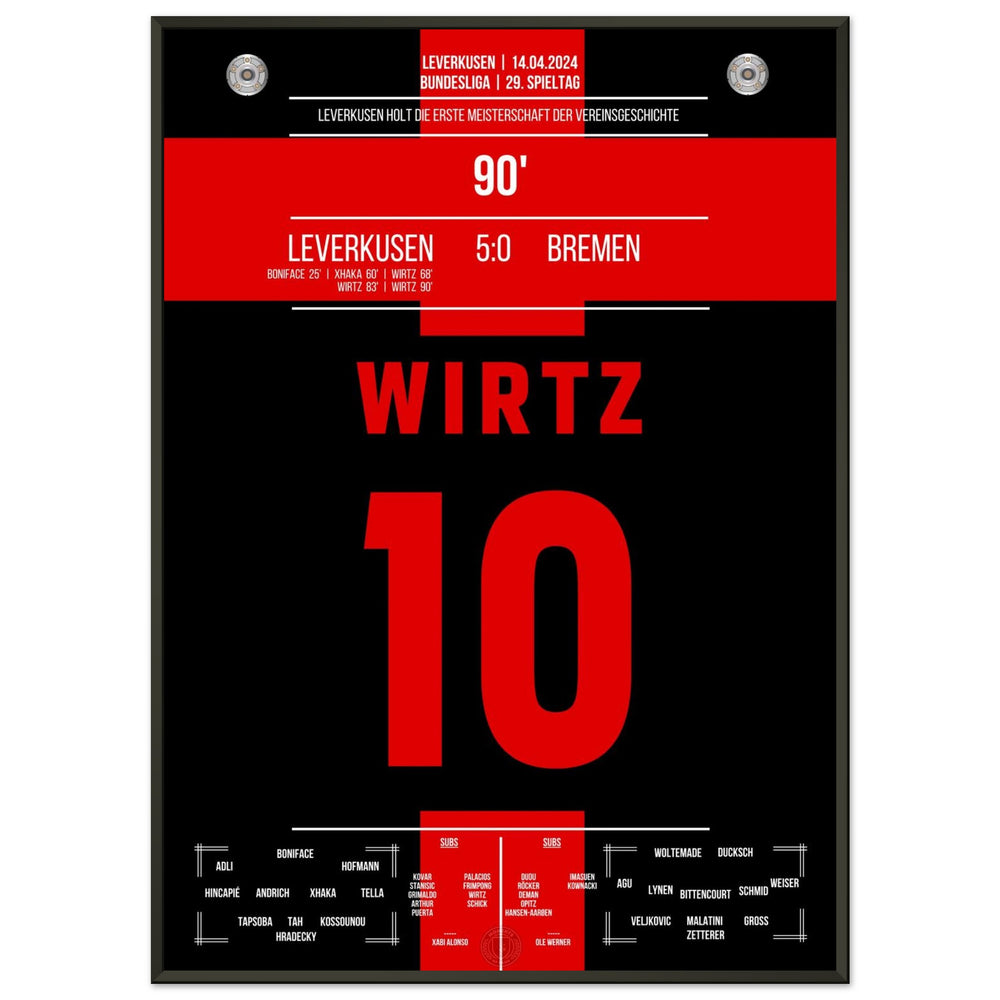 Leverkusen remporte le premier titre de champion de l'histoire du club.