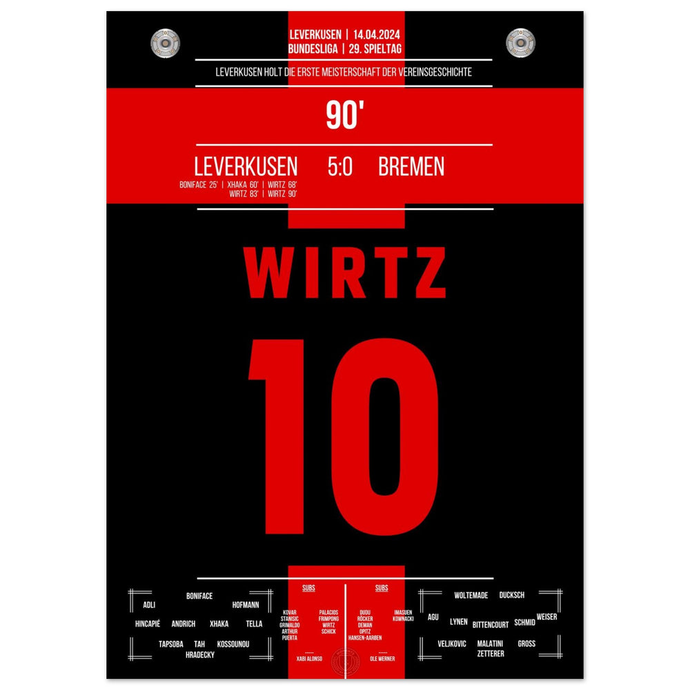 Leverkusen remporte le premier titre de champion de l'histoire du club.