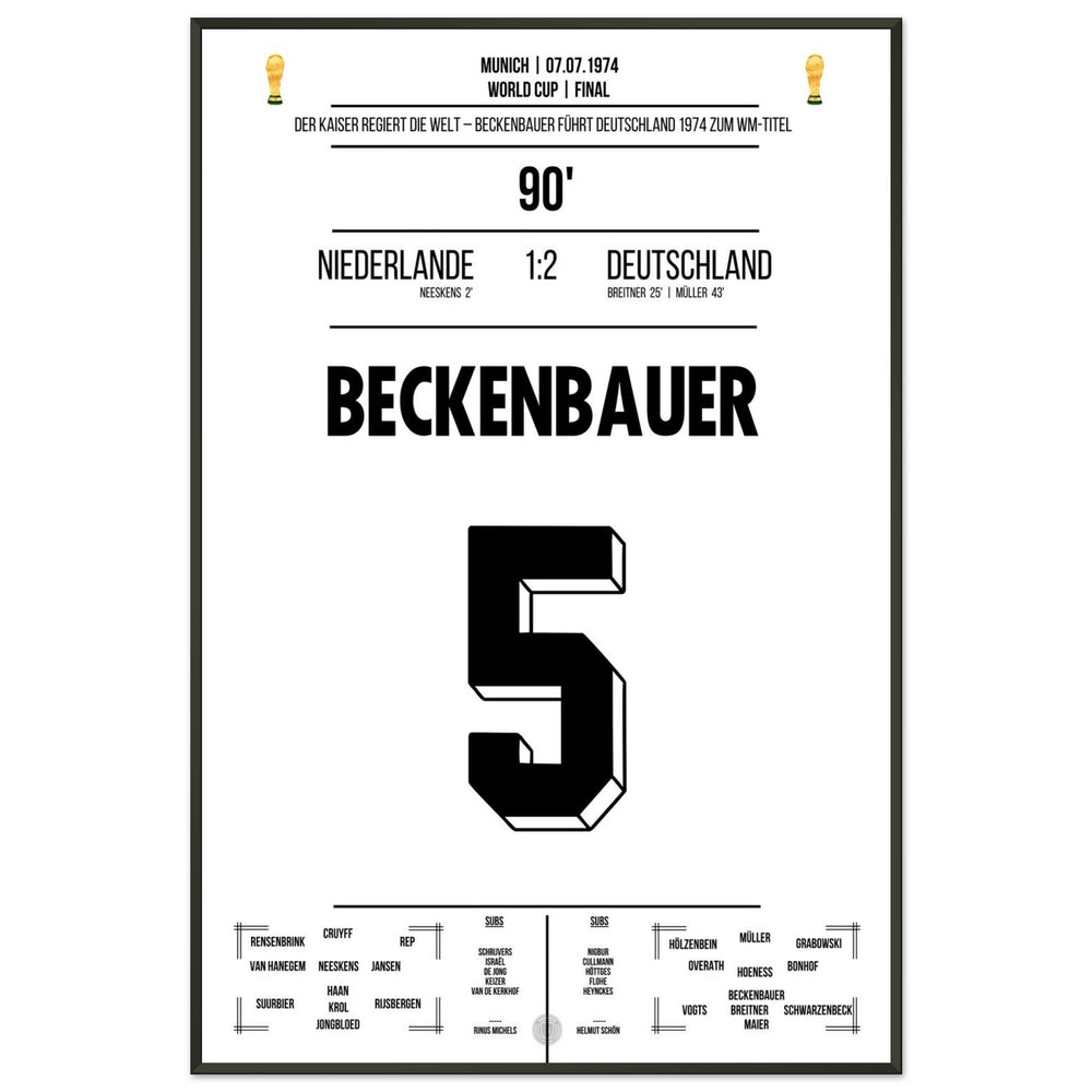 Beckenbauer guida la Germania al secondo titolo mondiale nel 1974
