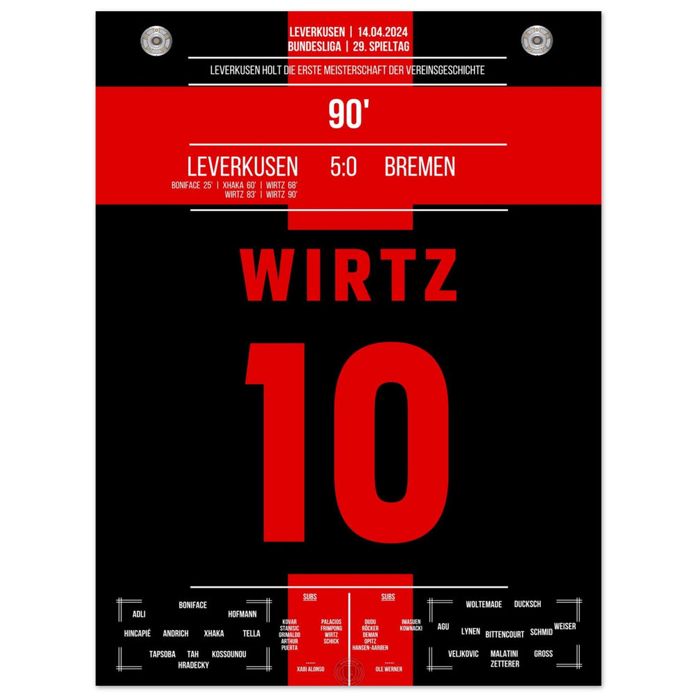 Leverkusen remporte le premier titre de champion de l'histoire du club.
