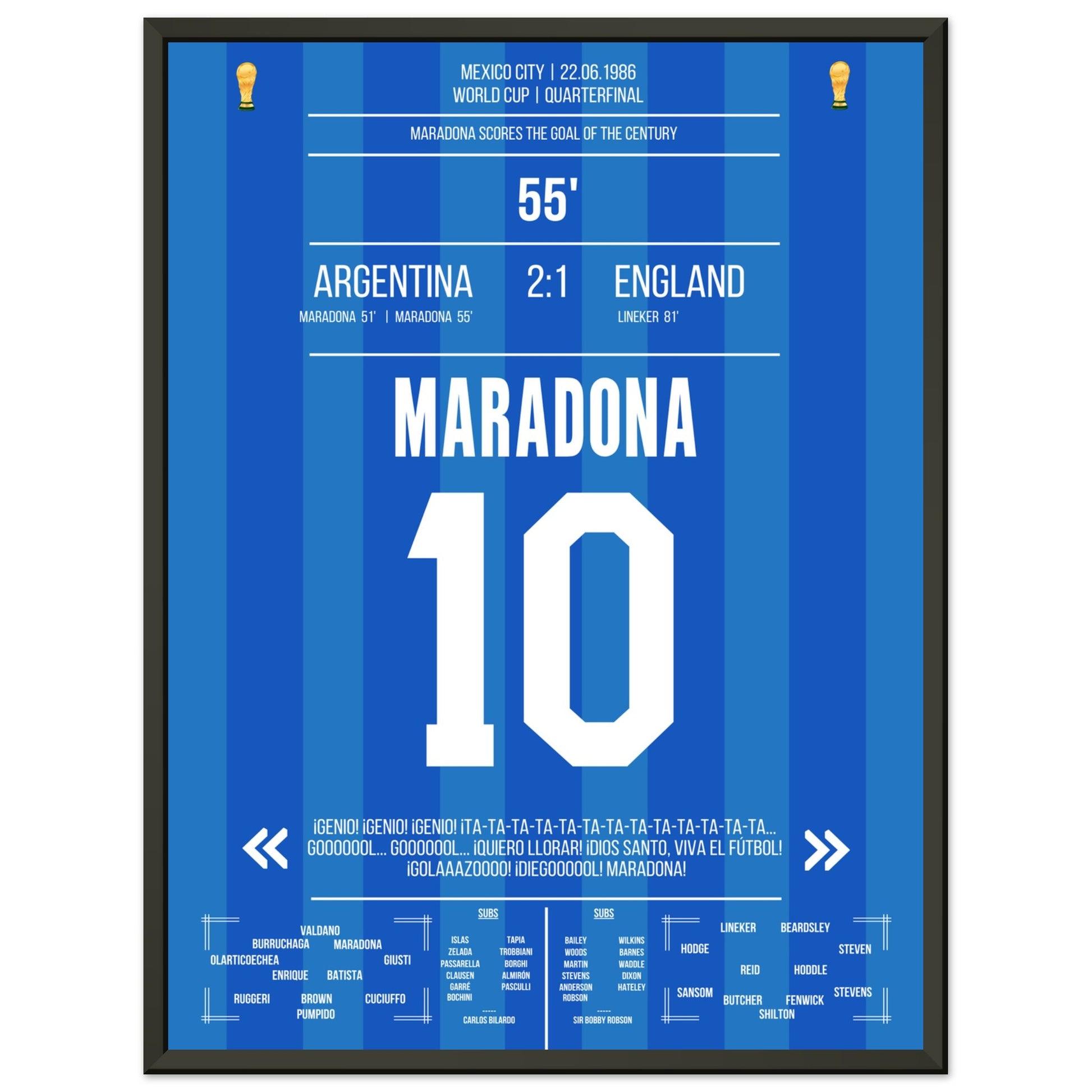 Maradona's Jahrhunderttor gegen England 1986 45x60-cm-18x24-Schwarzer-Aluminiumrahmen