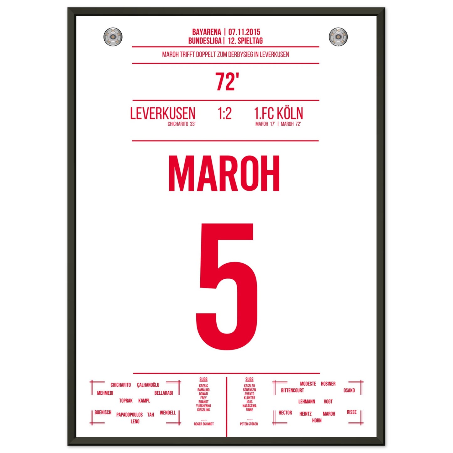 Maroh's Doppelpack beim Derbysieg in Leverkusen 50x70-cm-20x28-Schwarzer-Aluminiumrahmen