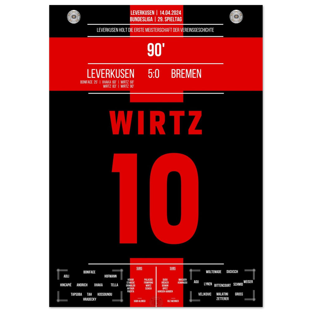 Leverkusen remporte le premier titre de champion de l'histoire du club.