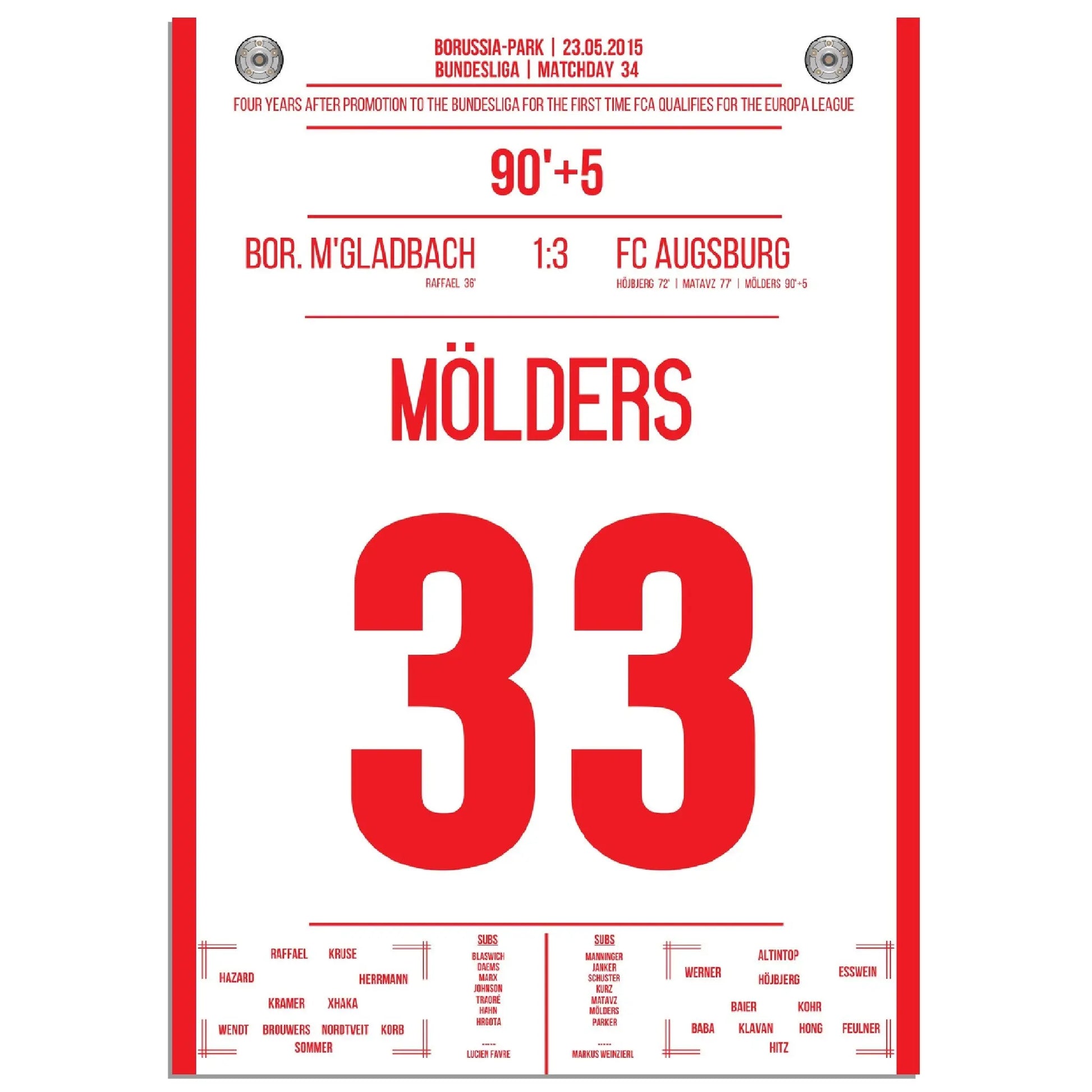 Augsburg qualifiziert sich für die Europa League - Mölders gegen Gladbach 2015 