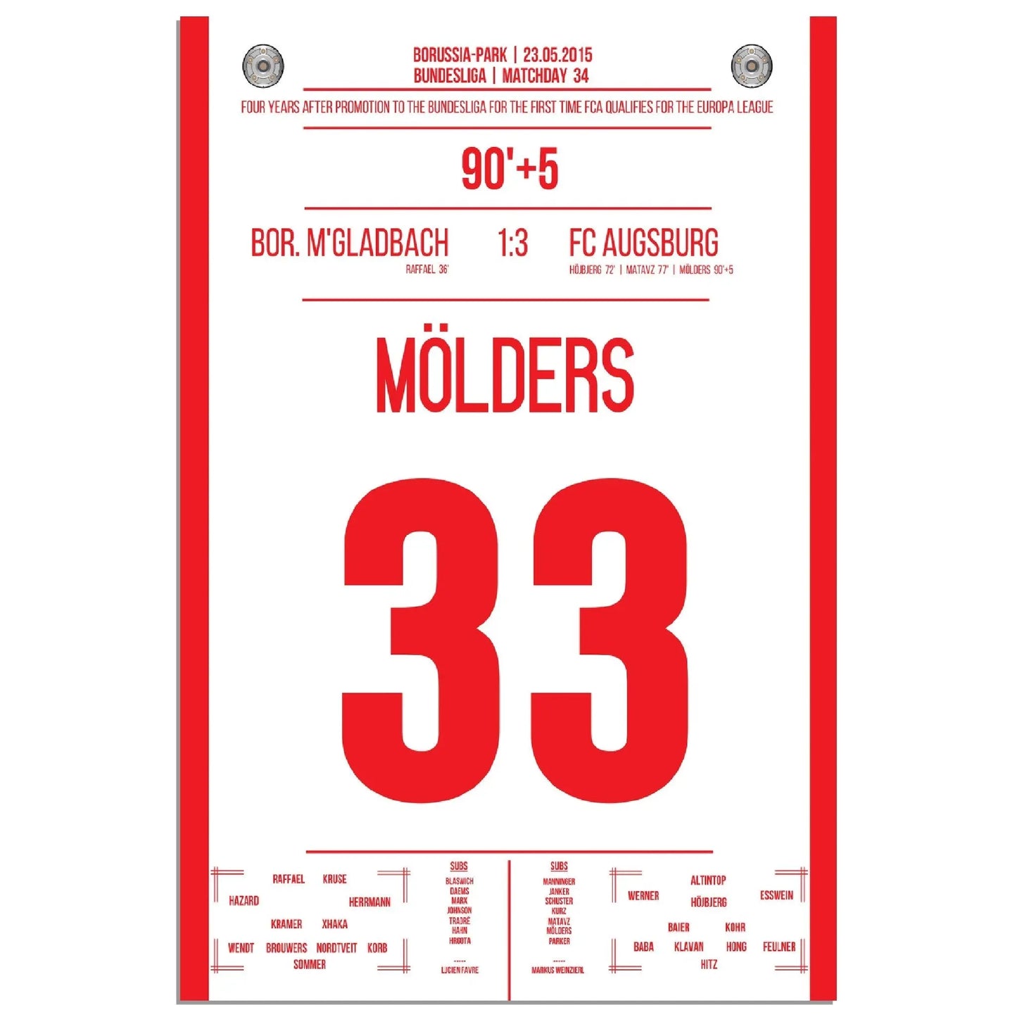 Augsburg qualifiziert sich für die Europa League - Mölders gegen Gladbach 2015 