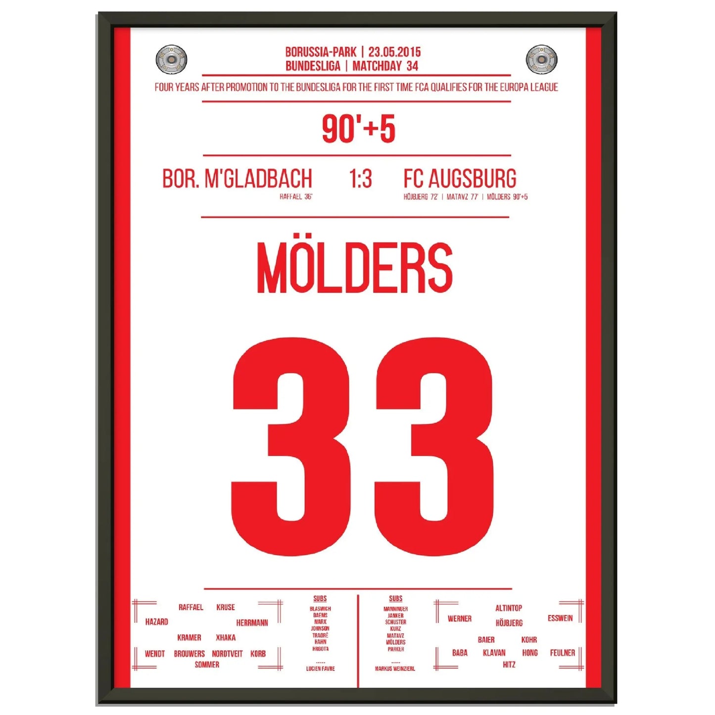 Augsburg qualifiziert sich für die Europa League - Mölders gegen Gladbach 2015 