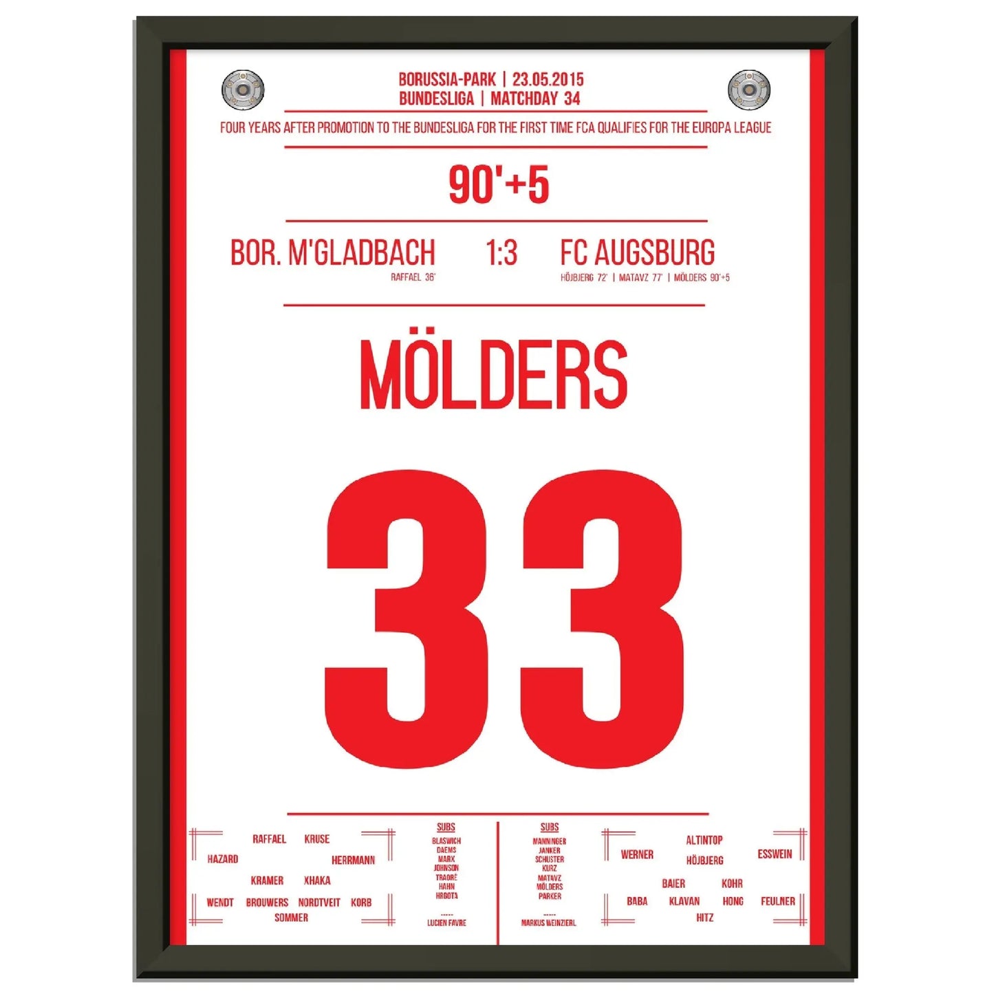 Augsburg qualifiziert sich für die Europa League - Mölders gegen Gladbach 2015 