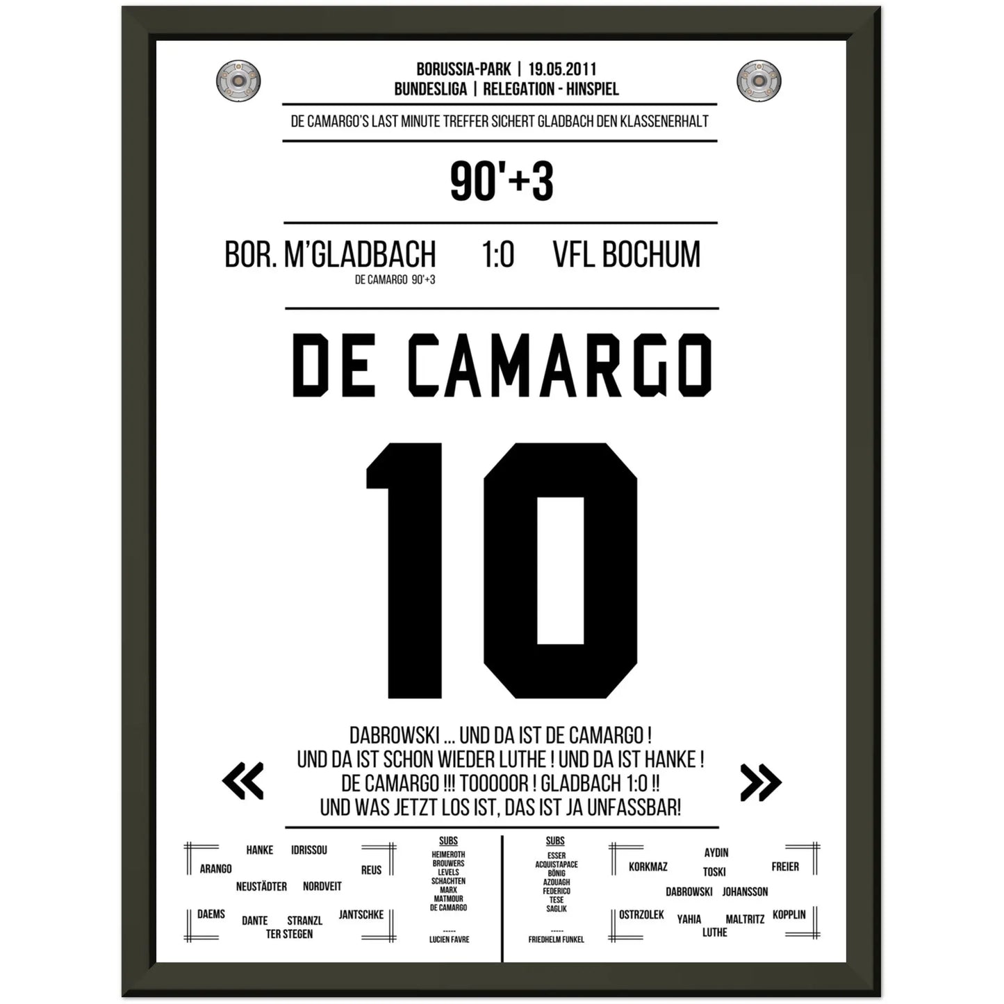 De Camargo scores and keeps Mönchengladbach in the Bundesliga.