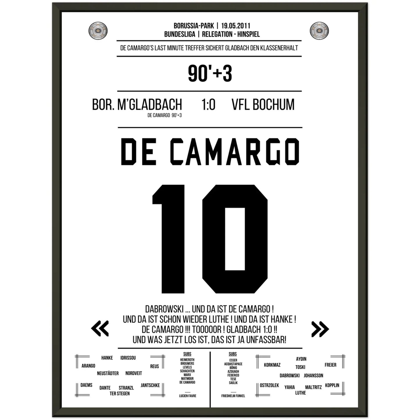 De Camargo scores and keeps Mönchengladbach in the Bundesliga.