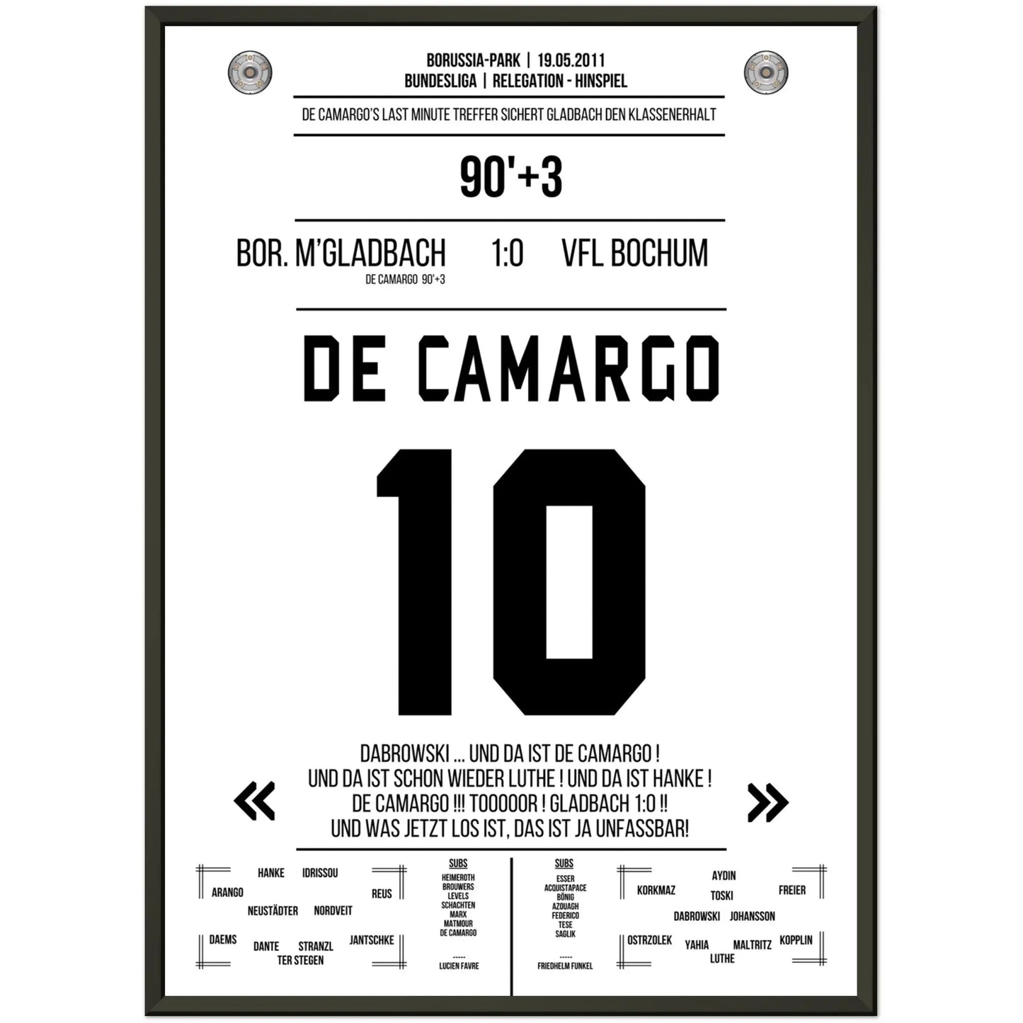 De Camargo scores and keeps Mönchengladbach in the Bundesliga.