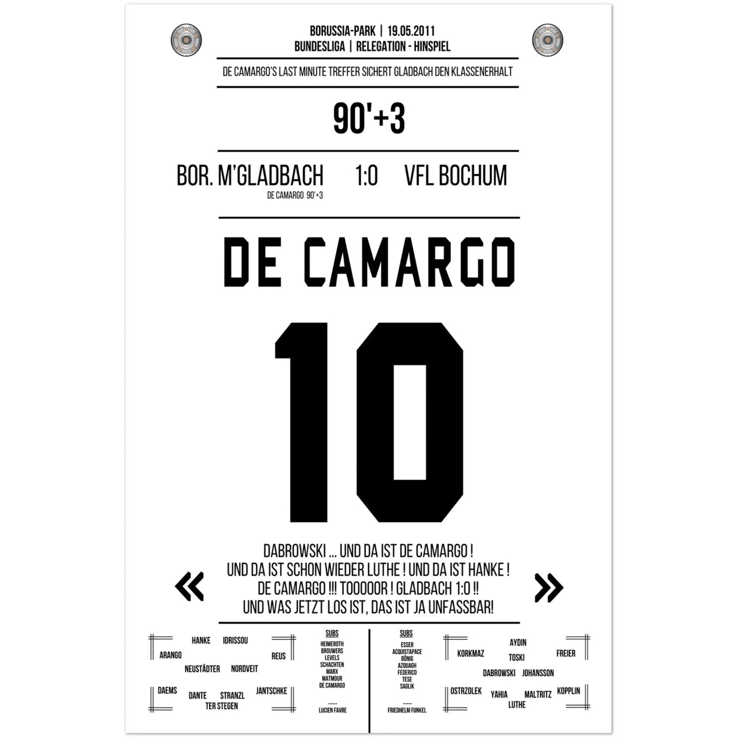 De Camargo scores and keeps Mönchengladbach in the Bundesliga.