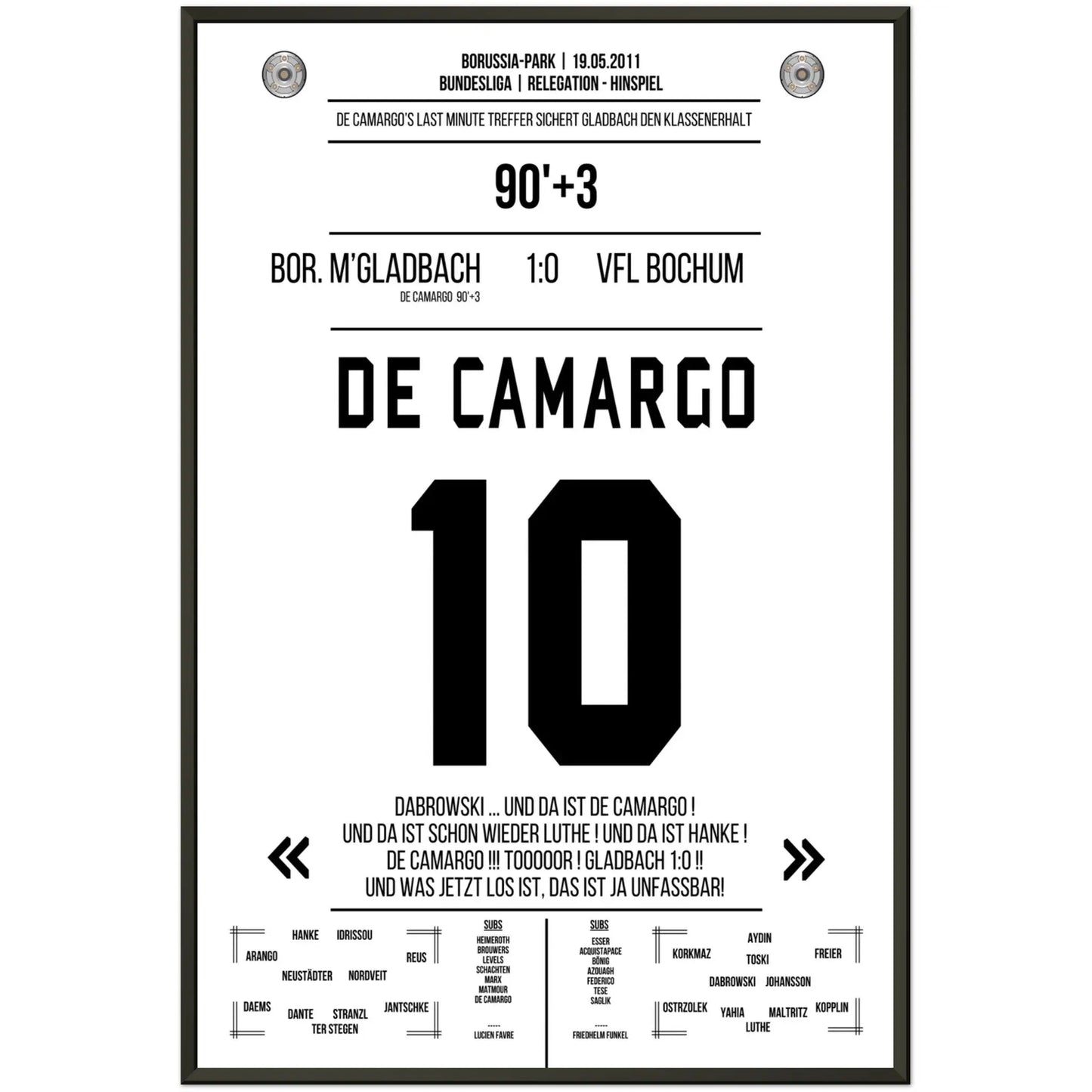 De Camargo scores and keeps Mönchengladbach in the Bundesliga.